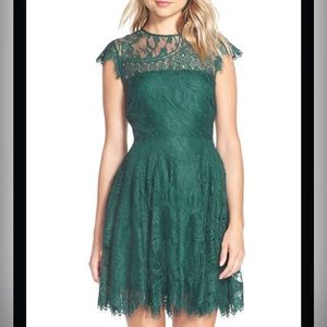 BB Dakota Rhianna Illusion Yoke Lace Fit Flare Holiday Dress
